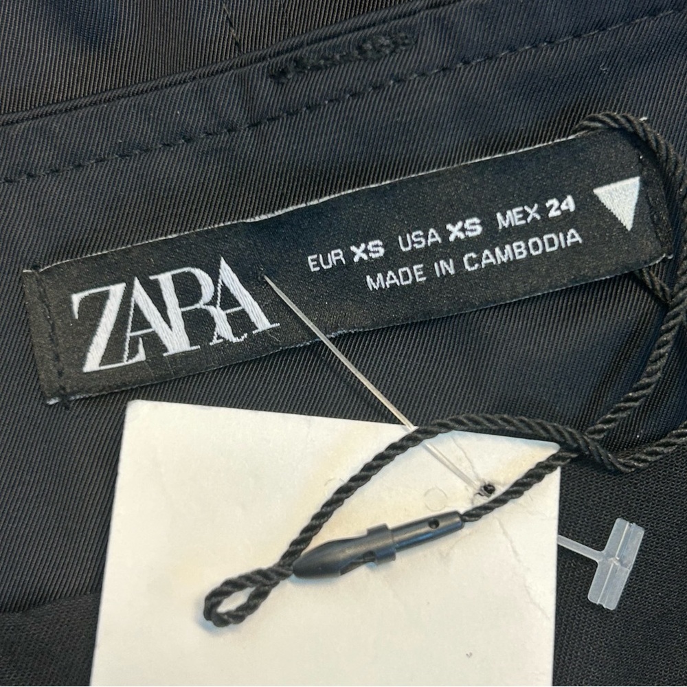 Zara black mini skirt over trouser pants zipper front Sz XS NWOT new without tag - Picture 5 of 11